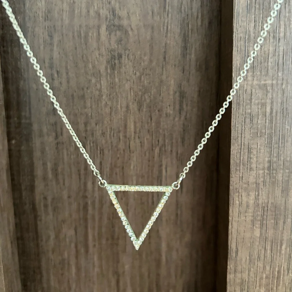 Lot of 3 Silver Necklaces Layered Hearts Diamond Bar & Triangle Necklace Set